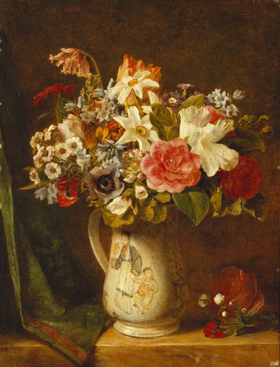 Rosor, narcisser och andra blommor i en vas, av Alfred Morgan