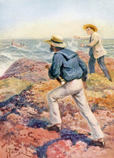 Båt ohoj (färglitografi) av Alfred Pearse