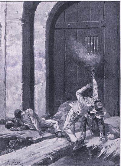 Delhi: Löjtnant Salkeld, bengaliska ingenjörer som spränger Kashmirporten, illustration från brittiska strider på land och hav, 1915 av Alfred Pearse