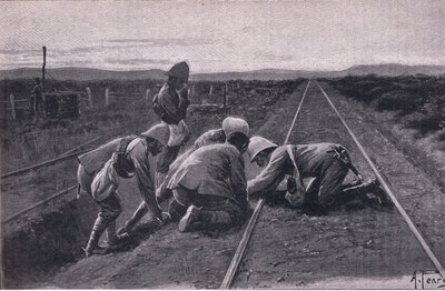 Våra trupper spränger en militärjärnväg norr om Bloemfontein (litho) av Alfred Pearse