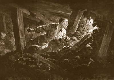 Sapper W. Hackett vägrar att lämna en kamrat som ligger allvarligt skadad i ett gruvställe. av Alfred Pearse