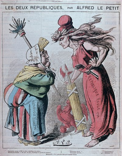 Tecknad film om de två republikerna, "" Honnete Republic (1830) och Red Republic (1793)" av Alfred Le Petitty i "" Le Grelot""" 1872 av Alfred Petit
