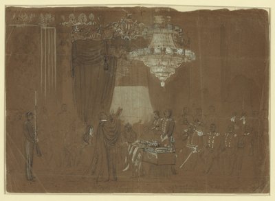 Begravningsgudstjänst över överste Ellsworth i White House East Room Abstrakt/medium av Alfred R. Waud