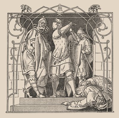 Die Nibelungen. Hur de kastade ner de döda ur salen, 1840-1841. av Alfred Rethel
