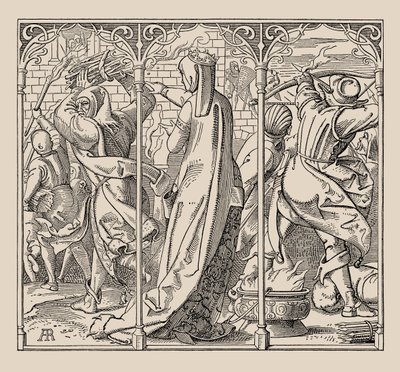 Die Nibelungen. Hur drottningen gav order om att bränna ner hallen, 1840-1841. av Alfred Rethel