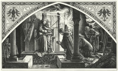 Otto III vid Karl den Stores grav (gravyr) av Alfred Rethel