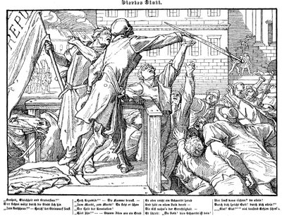 Totentanz 1848: Döden erbjuder rättvisans svärd av Alfred Rethel