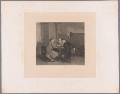 Interiör med tre rökande män vid ett bord Les Bons Amis (titel på objekt) av Alfred Revel