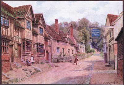 Hus tidigare ockuperade av vävare, Kersey, Suffolk, från The Cottages and the Village Life of Rural England utgiven av Dent & Sons Limited av Alfred Robert Quinton