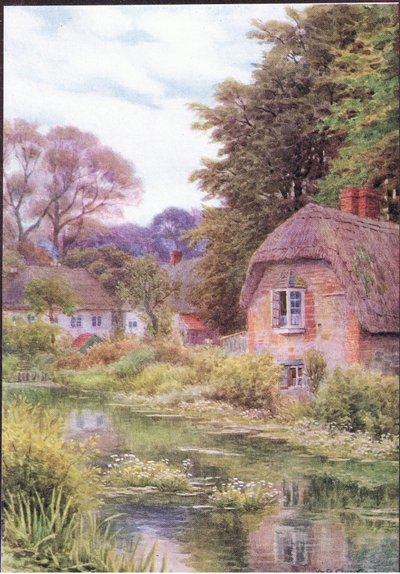 On the Avon at Lake, nära Salisbury, från The Cottages and the Village Life of Rural England publicerad av Dent & Sons Limited av Alfred Robert Quinton