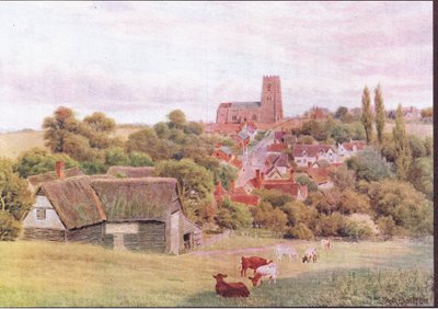 The Church on the Hill, Kersey, Suffolk, från The Cottages and the Village Life of Rural England publicerad av Dent & Sons Limited, 1912 av Alfred Robert Quinton