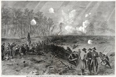 Army of the Potomac - Kampen om de framstående, nära Spottsylvania, Virginia. 12 maj 1864 från Harpers Weekly, pub. 1864 av Alfred Rudolph Waud