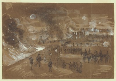 Bränning av Mr. Mumas [sic] hus och lador vid striden den 17 september av Alfred Rudolph Waud