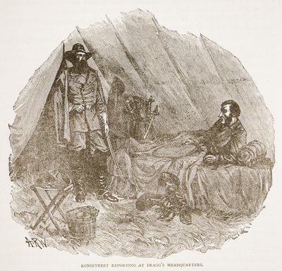 Longstreet Reporting på Braggs huvudkontor, från en bokpub. 1896 av Alfred Rudolph Waud