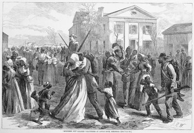Mustered Out Colored volontärer på Little Rock, Arkansas, från Harpers Weekly, pub. 1866 av Alfred Rudolph Waud