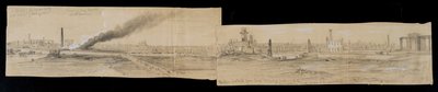 Norra distriktet från Erie Street Bridge, med blick österut, under Chicago-branden 1871 (penna och krita på papper) av Alfred Rudolph Waud