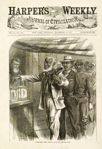 Den första omröstningen, pub. Harpers Weekly, 1867 av Alfred Rudolph Waud