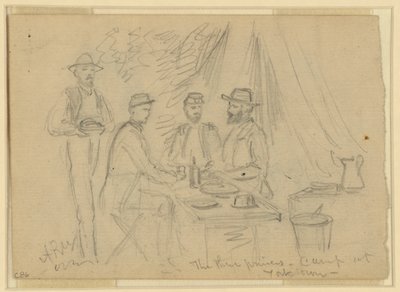 De tre prinsarna, läger i Yorktown, 5 april-4 maj 1862 (penna på papper) av Alfred Rudolph Waud