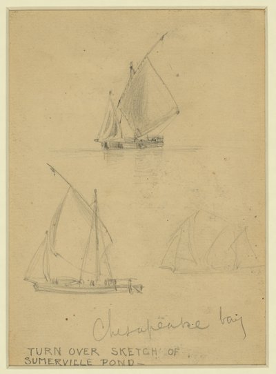 Tre segelbåtar på Chesapeake Bay av Alfred Rudolph Waud