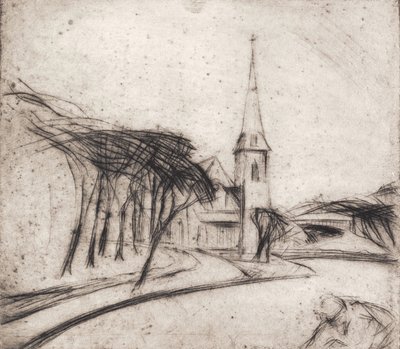 Väg med kyrka av Alfred Simonsen