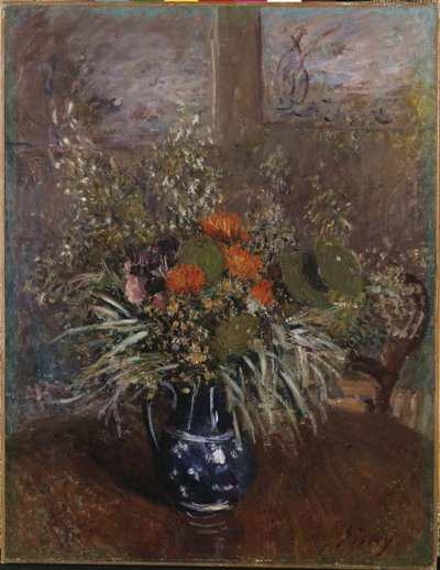 En bukett med blommor av Alfred Sisley