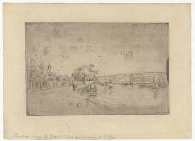 Utsikt över floden Loing med båtar från stranden Bords du Loing: La Rive av Alfred Sisley