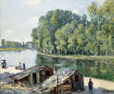 Hyddor längs Canal du Loing, effekt av solljus, 1896 av Alfred Sisley