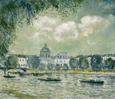 Landskap längs Seine med Institut de France och Pont des Arts, ca. 1875. av Alfred Sisley