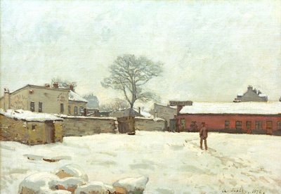 Under snön, gård i Marlyle-Roi av Alfred Sisley