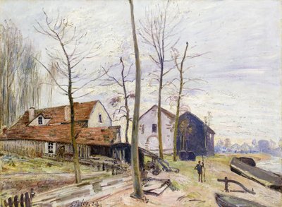 The Mills of Moret, med Rising Sun; The Mills of Moret, vid soluppgången, 1889 av Alfred Sisley
