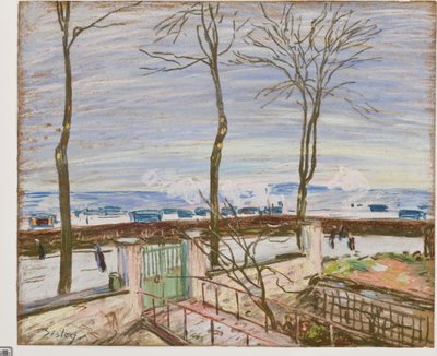 Morets järnvägsstation på vintern (pastell på papper) av Alfred Sisley