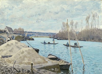 Seinen vid Port-Marly, högar av sand, 1875 av Alfred Sisley
