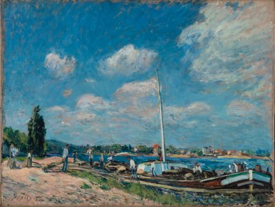 Lossning av pråmar vid Billancourt, 1877. av Alfred Sisley