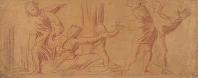 Grupp av figurer, barn som tigger i centrum av Alfred Emile Stevens