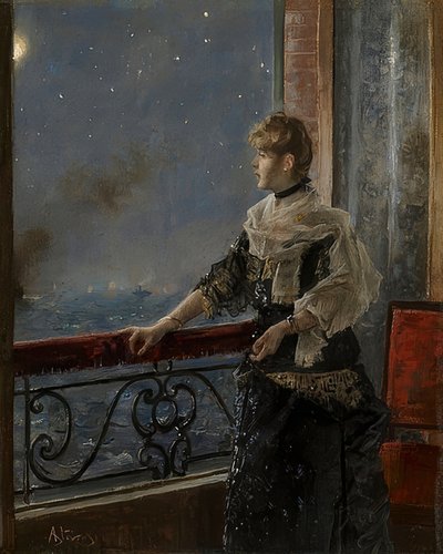Moonlight (Clear of the Moon). Omkring 1885 av Alfred Emile Stevens