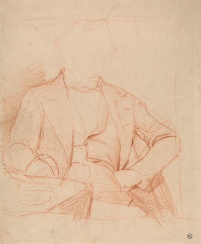 Studie för porträttet av Mr. Coleman: sittande vänd framåt, vänster hand på höften, höger arm på bordet av Alfred Emile Stevens
