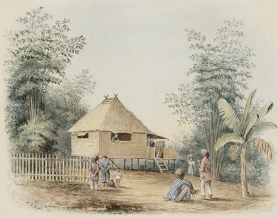 Native House Near Manila, 1842 (wc med et strejf af pen og blæk på cremevævet papir) svensk av Alfred Thomas Agate