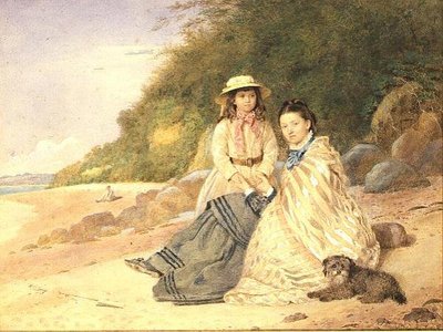 Mor och dotter med hund av Alfred Tidey