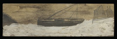Båtar på hackigt vatten (penna och olja på panel) av Alfred Wallis