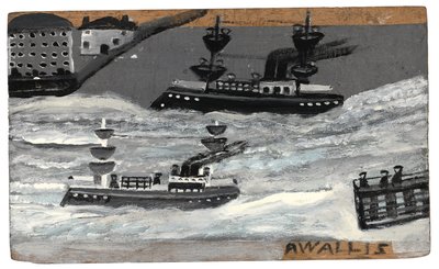 Kanonbåtar i krigstid, ca 1855-1942 (olja på pannå) av Alfred Wallis