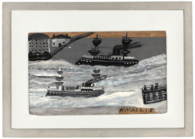 Kanonbåtar i krigstid (olja på panel) (se även 1074078) av Alfred Wallis