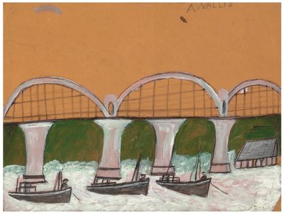 Saltash Bridge (penna och olja på kort) av Alfred Wallis