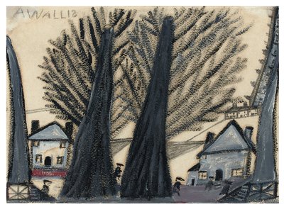 Två träd (penna och olja på kort) av Alfred Wallis