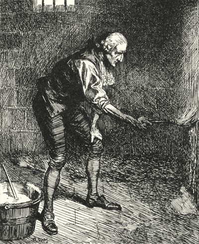 Den engelske fängelsereformatorn John Howard städar väggarna i sin fängelsecell medan han hölls i karantän i Venedig av Alfred Wallis Mills