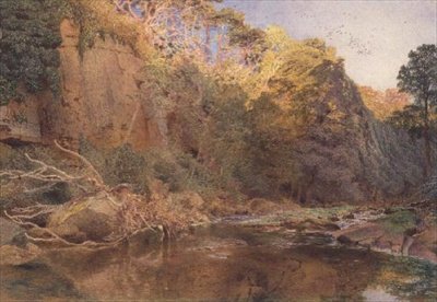 Ett flodlandskap (akvarell) av Alfred William Hunt