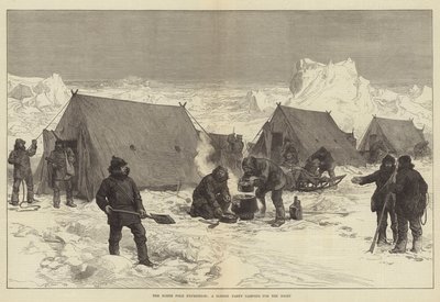 Expeditionen till Nordpolen, en slädegrupp som campar för natten av Alfred William Hunt