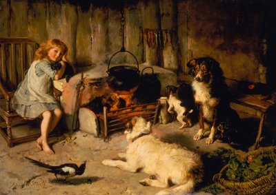 A Watched Pot Never Boils (olja på duk) av Alfred William Strutt