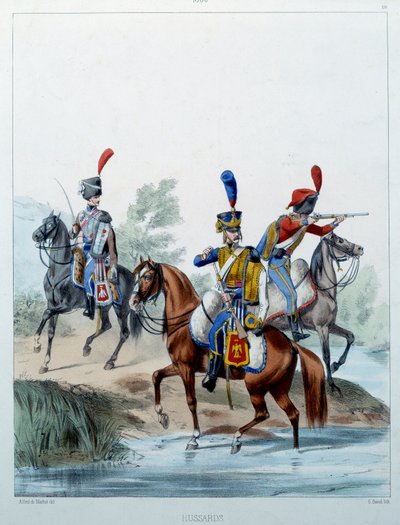 Napoleonska armén: Husarer. Gravyr av Alfred De Marbot (1800-talet) 1806. Malmaison, Musee Du Chateau. av Alfred de (after) Marbot