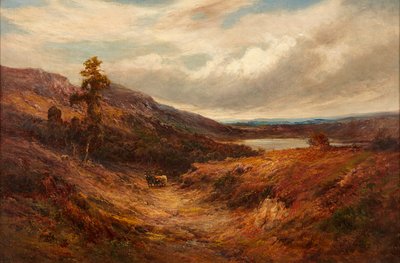 Highland Cattle on a Mountain Path (olja på duk) av Alfred de Breanski