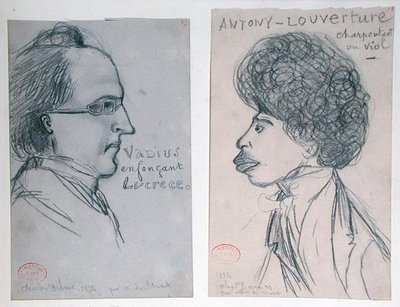 Porträtt av antingen Charles Nodier (1780-1844) eller Gustave Planche (1808-57) och Alexandre Dumas Pere (1802-70) av Alfred de Musset